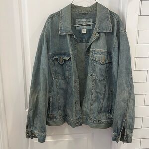 Vintage Eddie Bauer Oversized Blue Denim Jean Trucker Jacket Patina Men’s Large